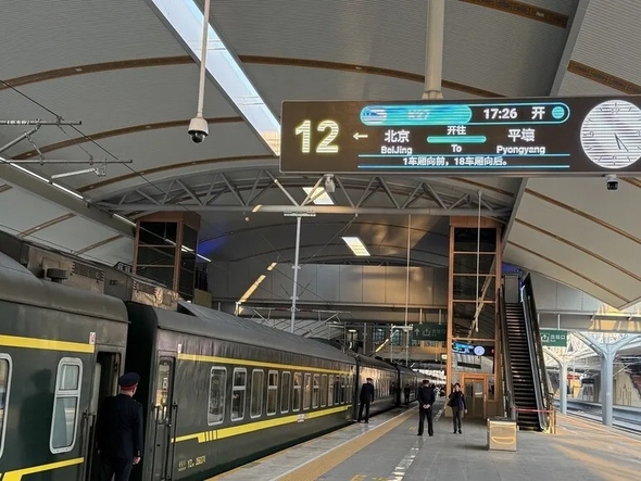 K27 Beijing to Pyongyang train at Beijing Railway Station platform